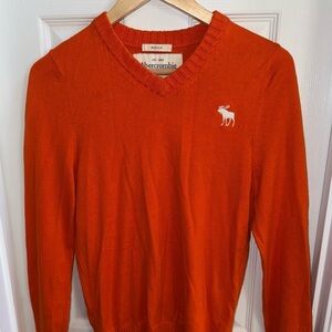 Abercrombie & Fitch Muscle Sweater Mens S Orange V-Neck Pullover Y2K Cotton